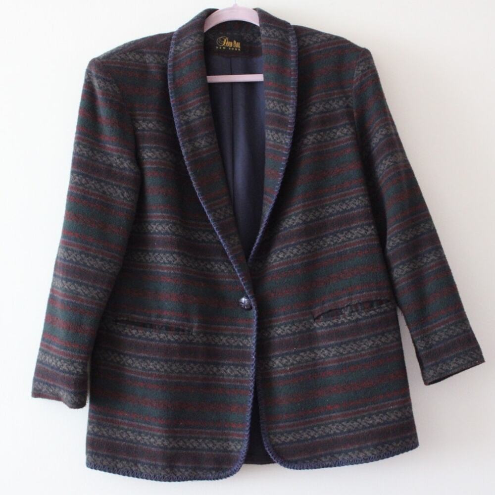 David Paul Vintage Wool Blend Blazer South Western Aztec Jacket USA Made‎ Medium
